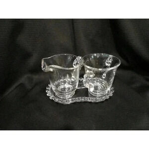 Sugar/Cream with Tray Vntg‎ Imperial Glass Candlewick  kitchenware knobby clear